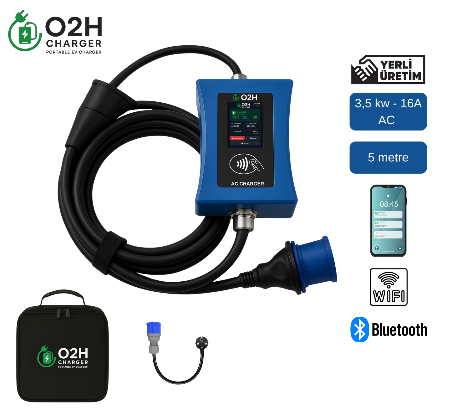 Taşınabilir Elektrikli Araç Şarj Cihazı 16A 3,5kw - 5m