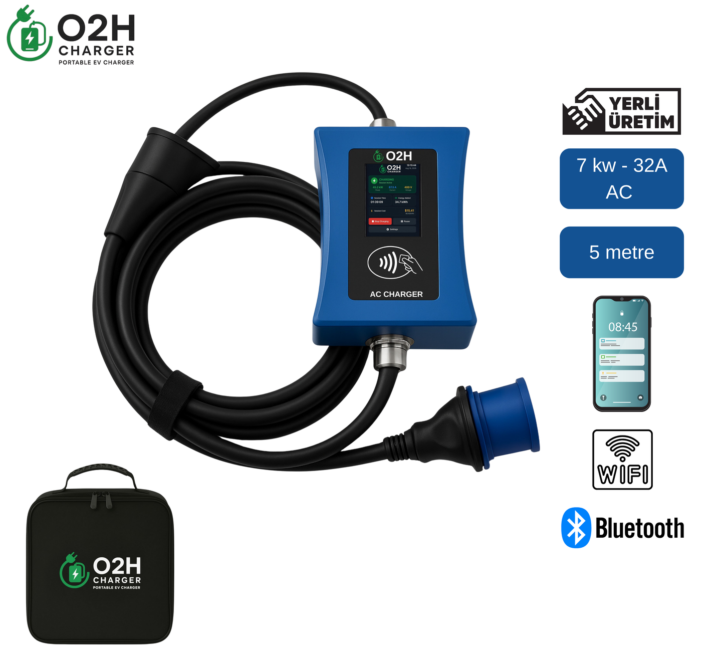 Taşınabilir Elektrikli Araç Şarj Cihazı 32A 7kw - 5m